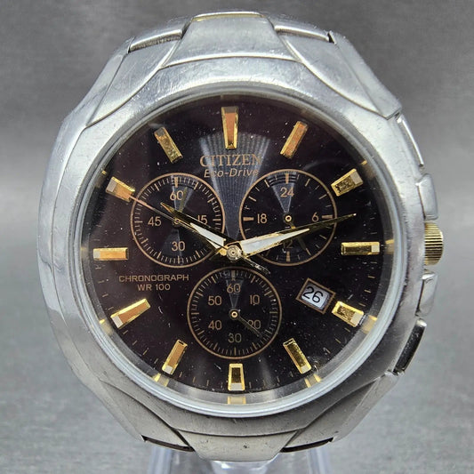 Citizen Eco-Drive Chronograph Watch Men 40mm Black Dial Steel Date H500 PARTS0