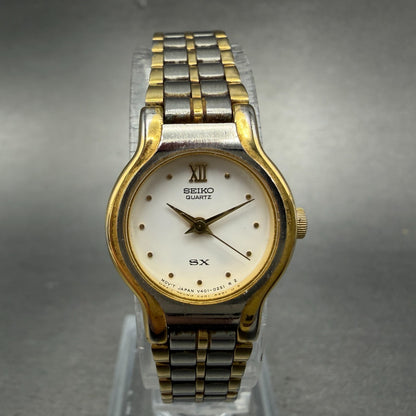 Seiko SX Watch Women 19mm White Dial Two Tone Round V401-0091 New Battery Round0