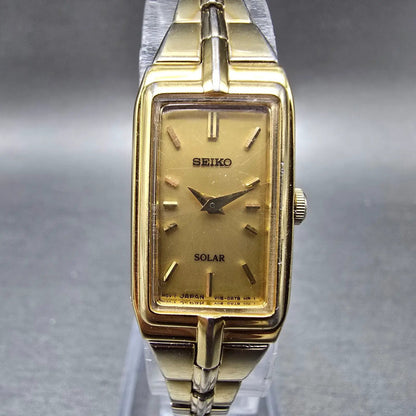 Seiko Solar Tank Watch Women 15mm Gold Dial Gold Tone Rectangle V116-0AH0 WorksL0