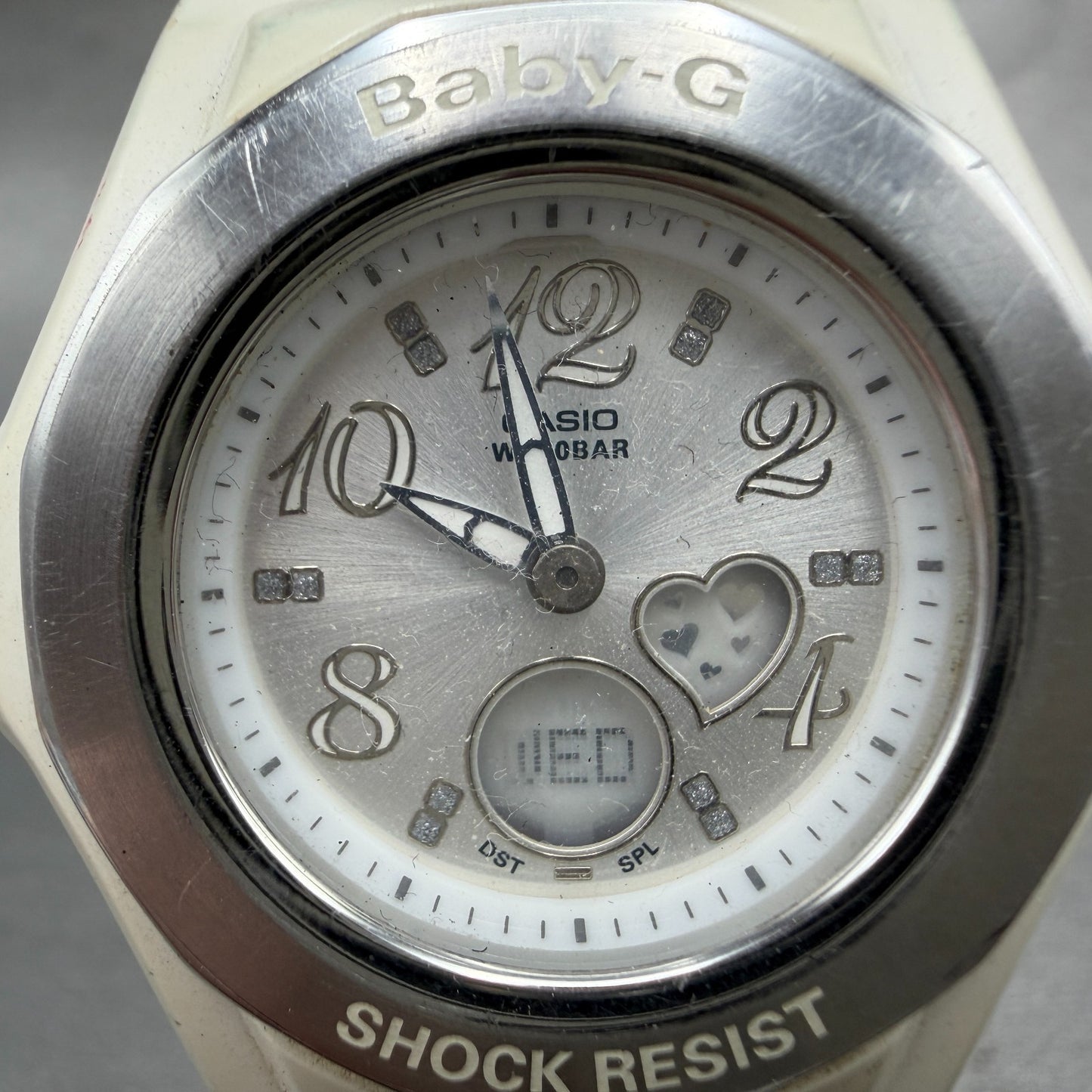 Casio Baby-G Watch Women 38mm White Dial White Case Round BGA-100 New Battery TJ1