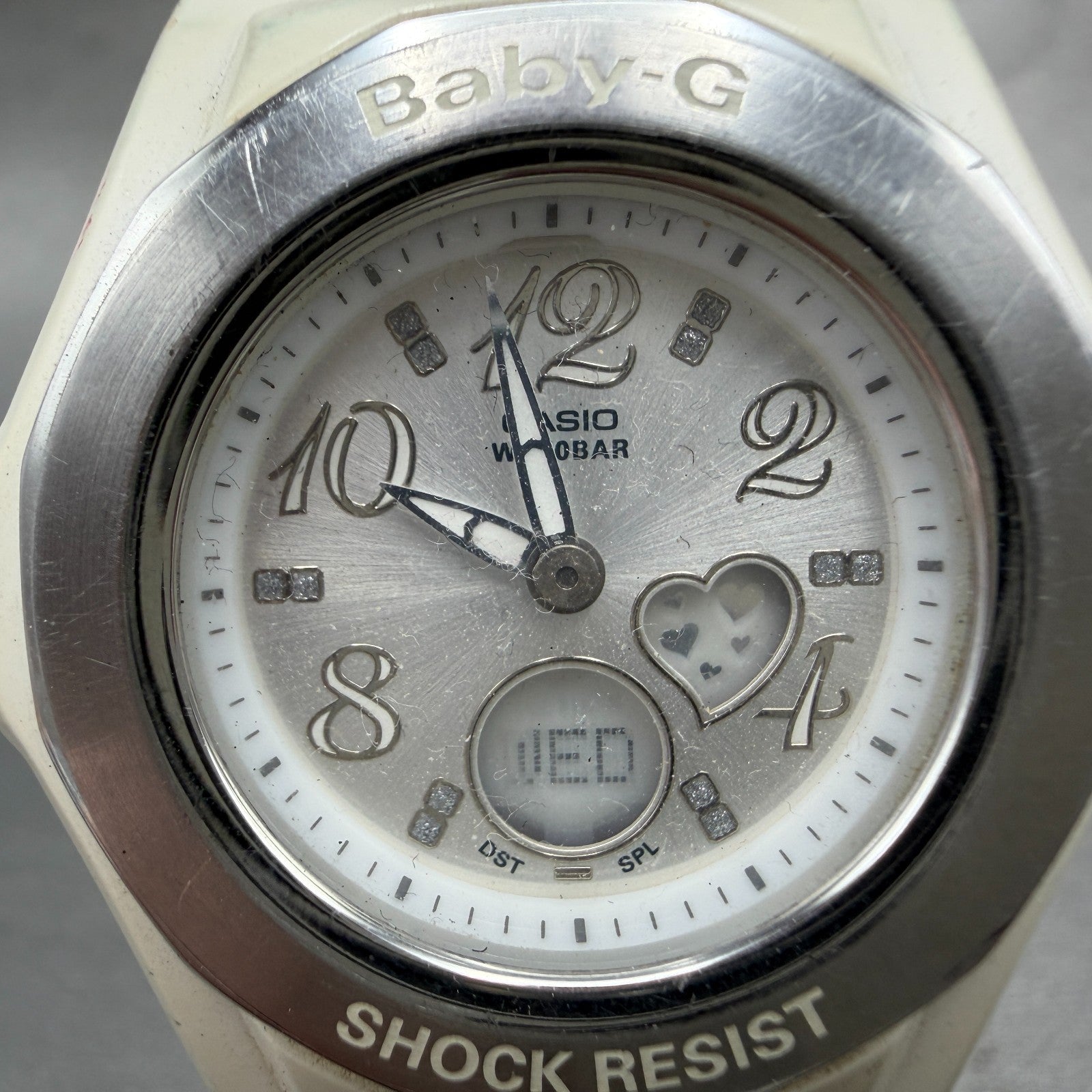Casio Baby-G Watch Women 38mm White Dial White Case Round BGA-100 New Battery TJ1