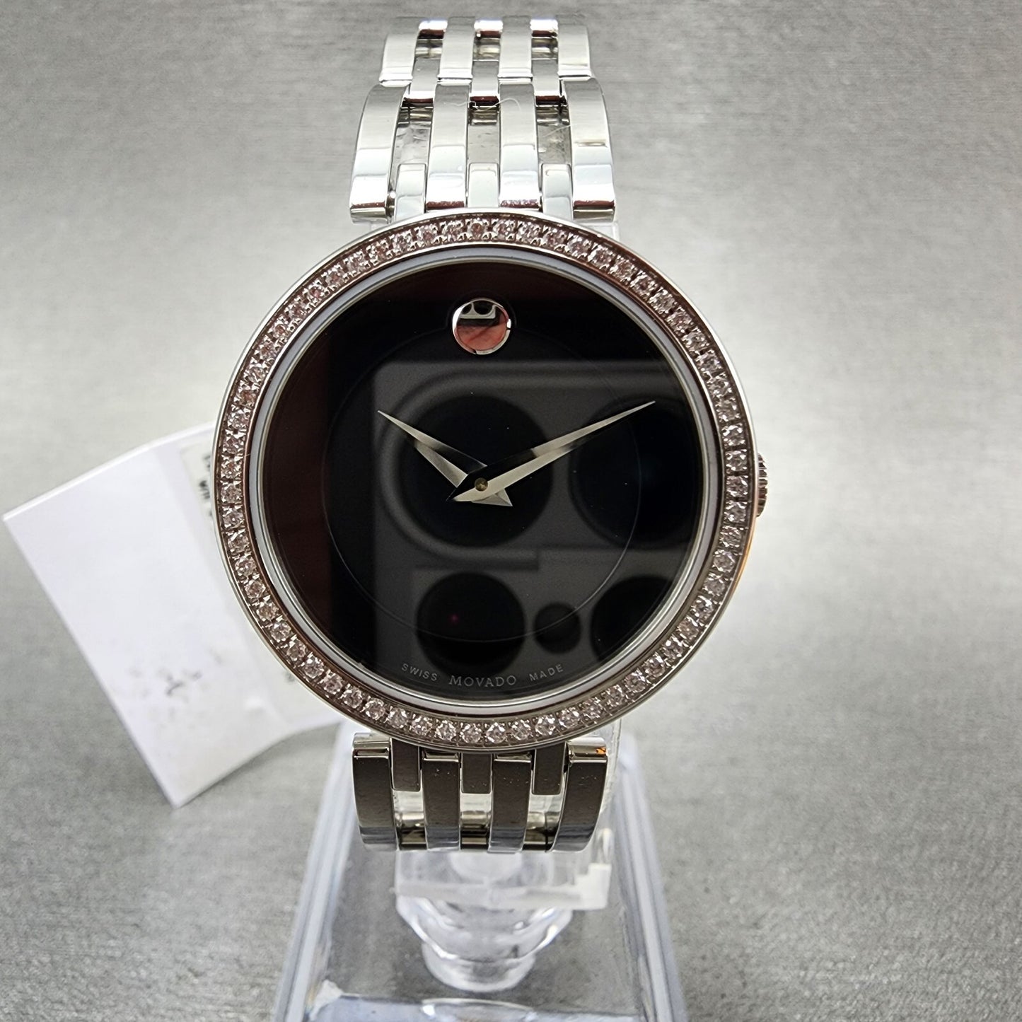 Movado Esperanza Watch Women 28mm Black Dial Steel Diamond Bezel Round  06070520