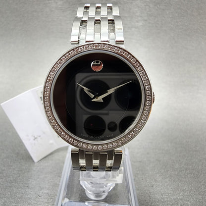Movado Esperanza Watch Women 28mm Black Dial Steel Diamond Bezel Round  06070520