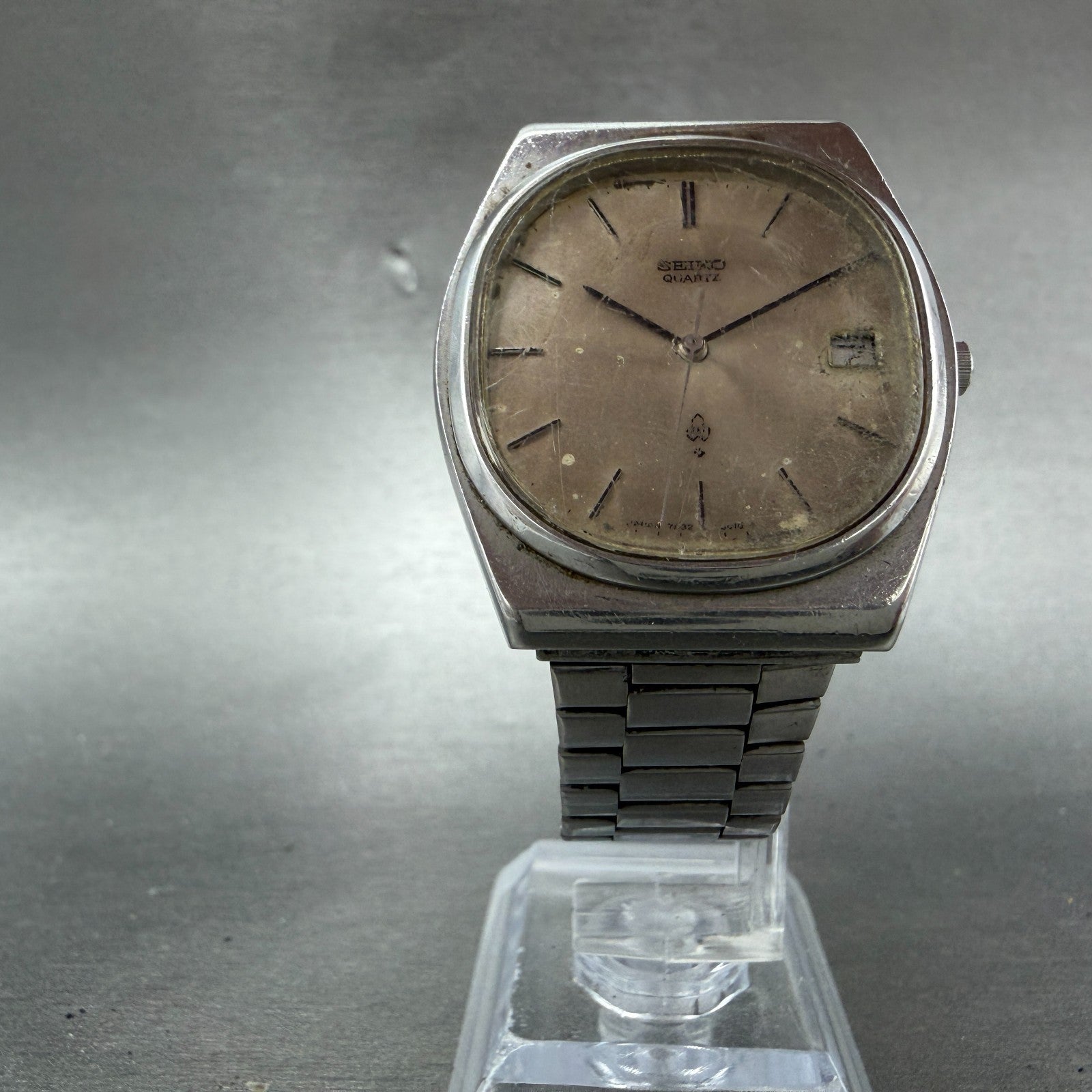 Seiko Watch Men 34mm Silver Dial Silver Tone Date Vintage 7832-5010 New Battery5