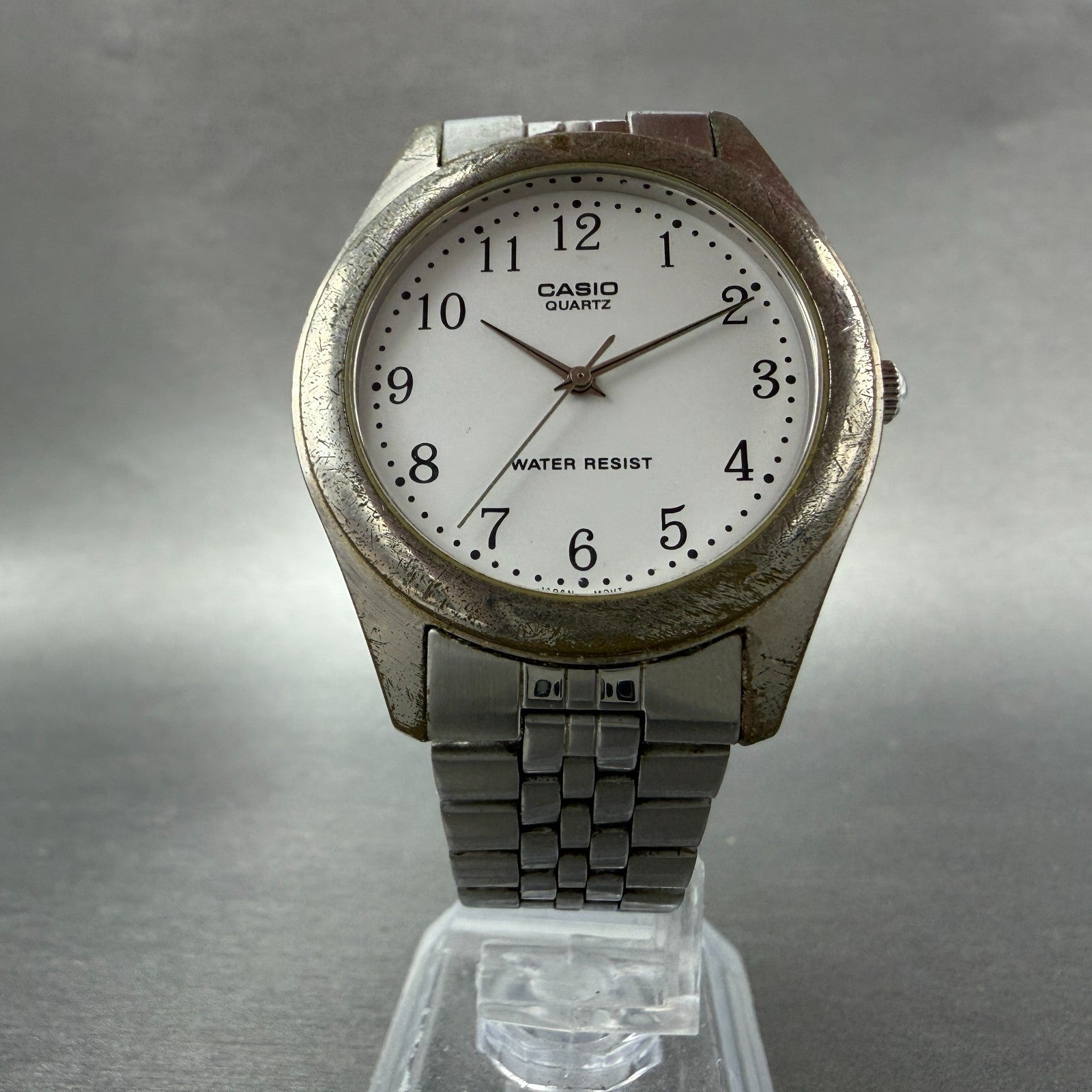 Casio Watch Men 36mm White Dial Silver Tone Round MTP-1129 New Battery Bracelet5