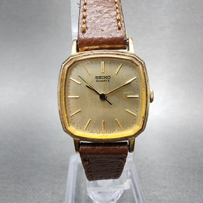 Seiko Watch Women 22mm Champagne Dial Gold Tone Rectangle 14215100 New Battery0