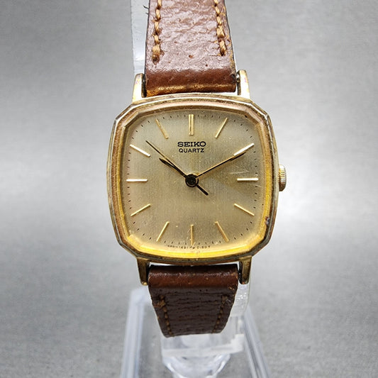 Seiko Watch Women 22mm Champagne Dial Gold Tone Rectangle 14215100 New Battery0