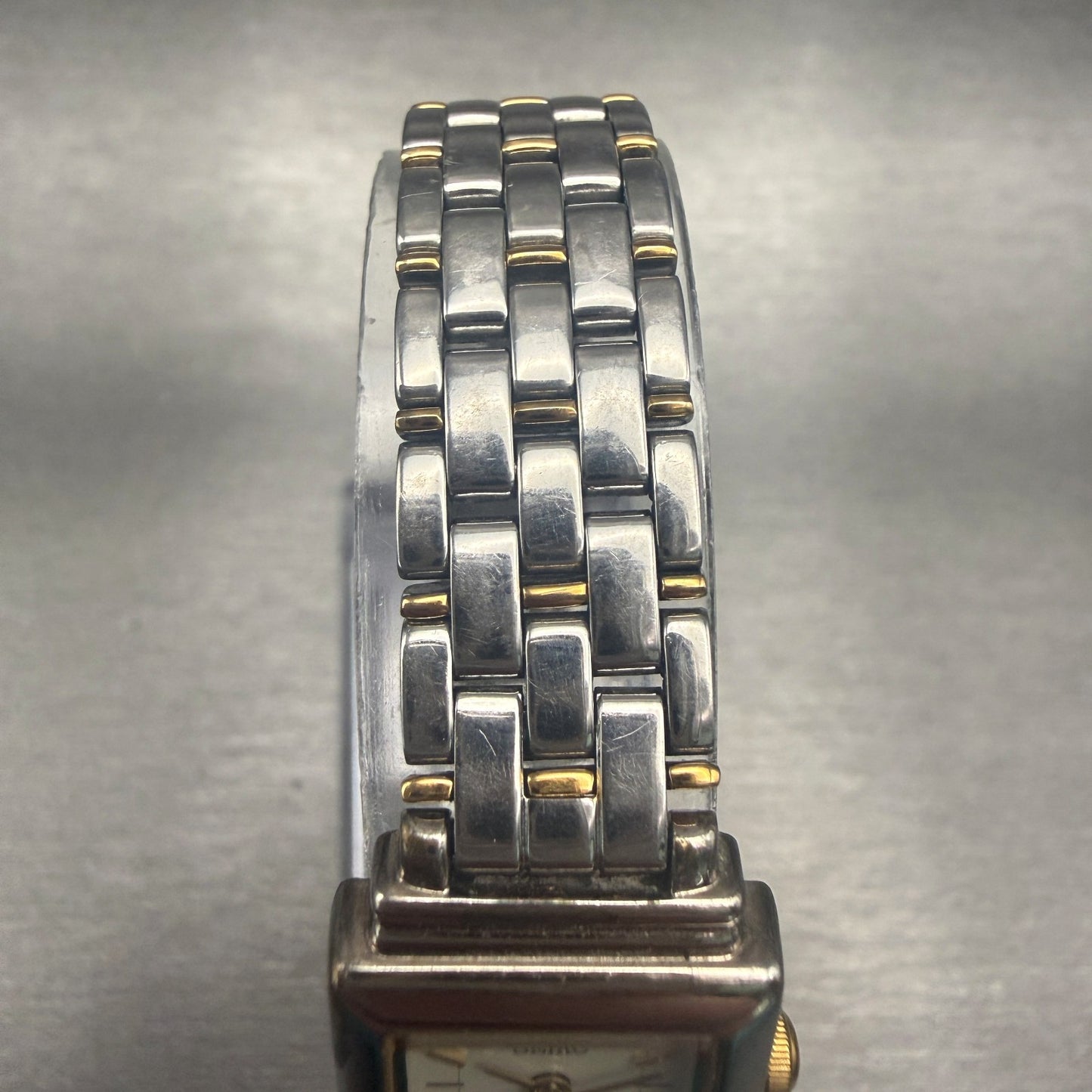 Seiko Watch Women 18mm White Dial Two Tone Rectangle V401-5849 New Battery4