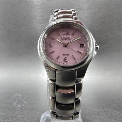 Citizen Eco-Drive Watch Women 26mm Pink Dial Silver Tone Date E011-S039941 Runs5