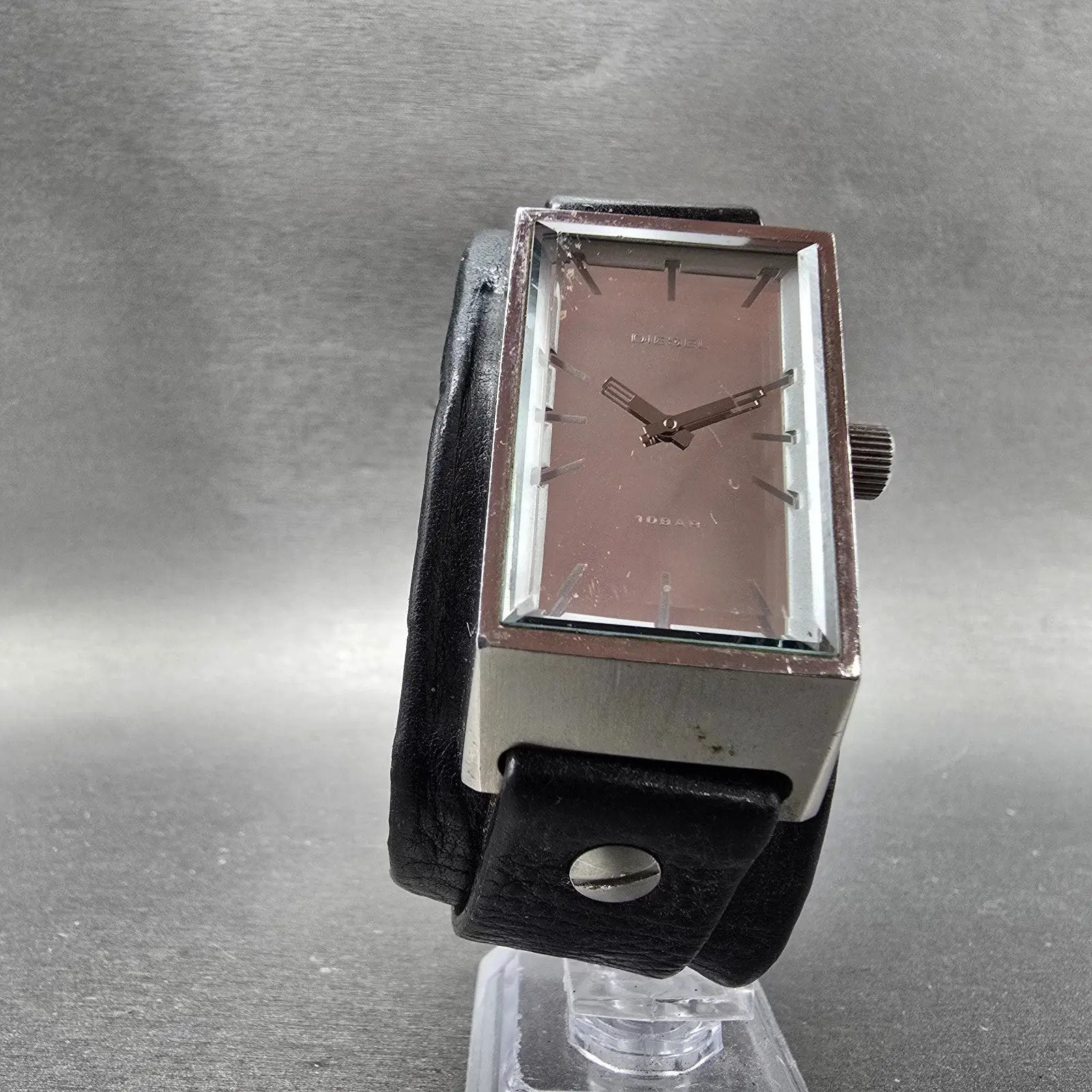 Diesel Watch Men 27mm Silver Dial Silver Tone Rectangle DZ-1020 READ New Battery4