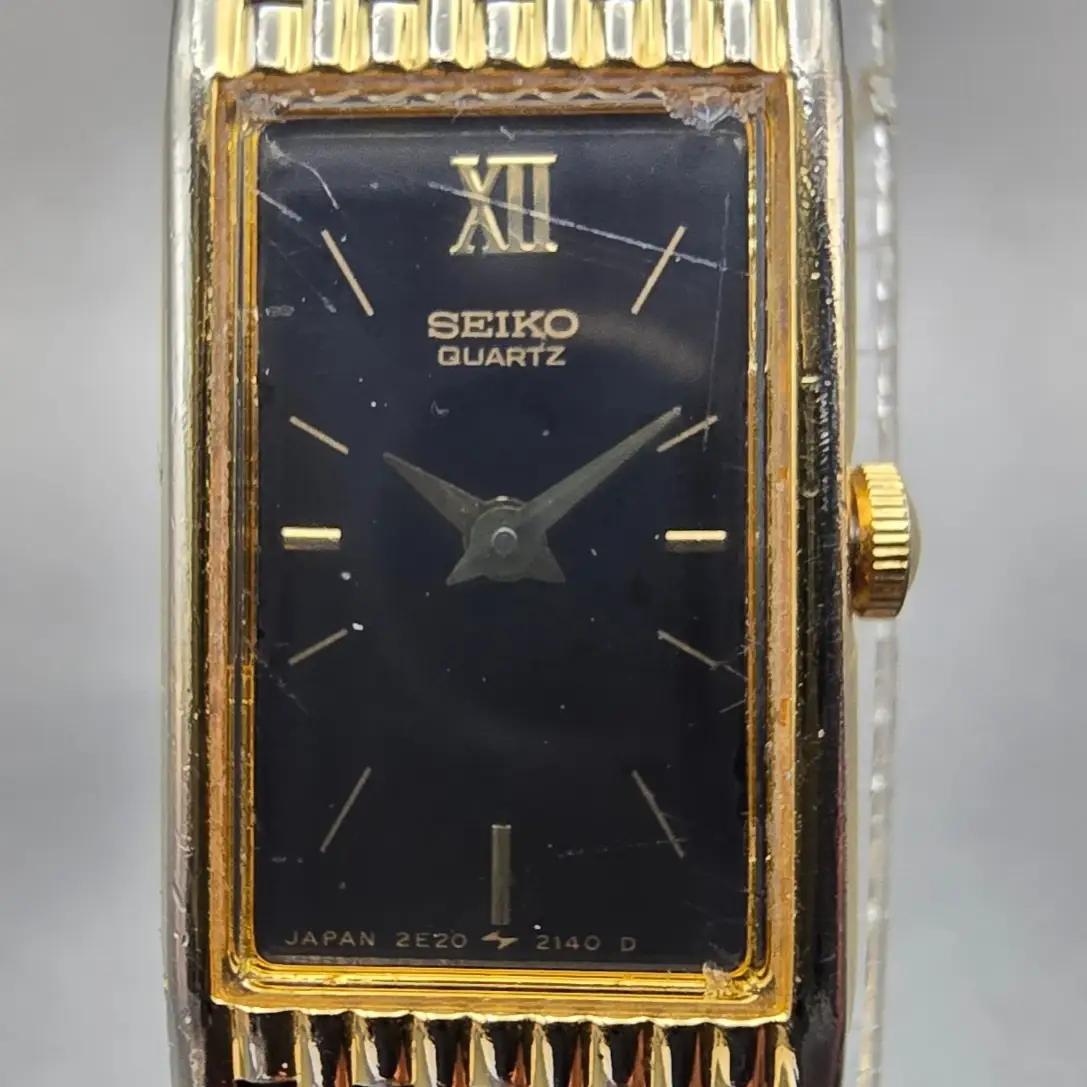 Seiko Watch Women 13mm Black Dial Gold Tone Rectangle 2E20-6709 New Battery VTG1