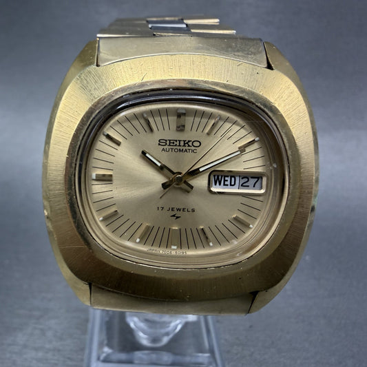 Seiko Automatic Watch Men 39mm Gold Dial Gold Tone Daydate Oval 70065009 Runs A0