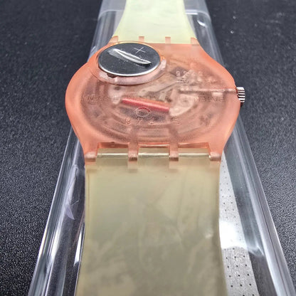 Swatch Masquerade Watch Men 34mm White Dial Pink Case GP105 New Battery NOS 32314
