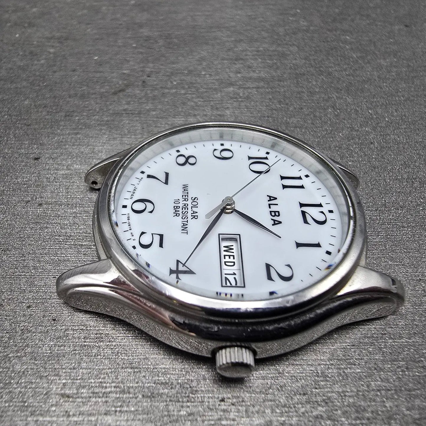 Seiko Alba Solar Watch Men 36mm White Dial Silver Tone Daydate V158-0AX0 PARTS6