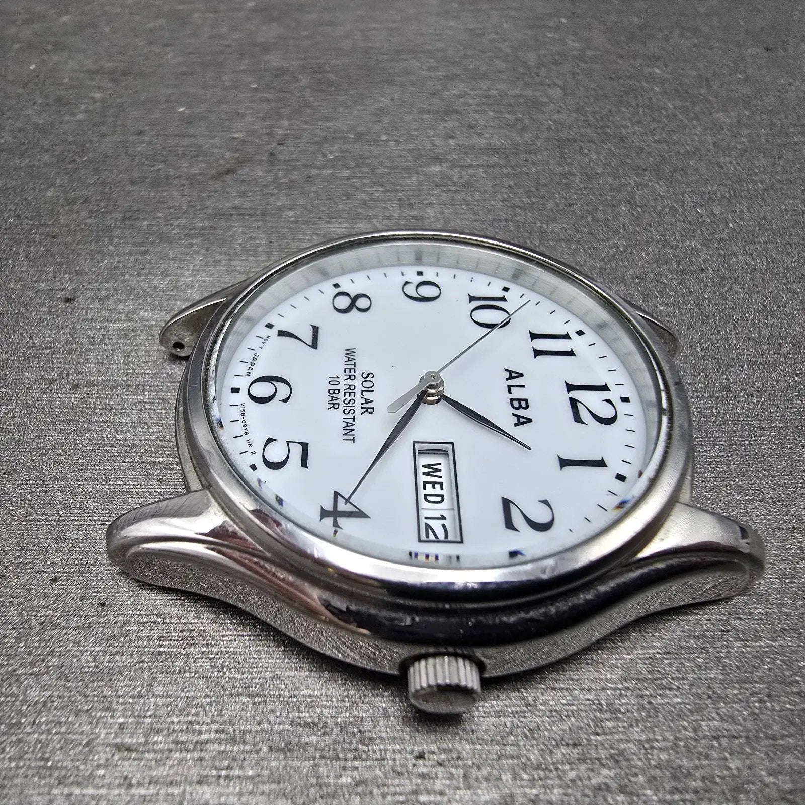 Seiko Alba Solar Watch Men 36mm White Dial Silver Tone Daydate V158-0AX0 PARTS6