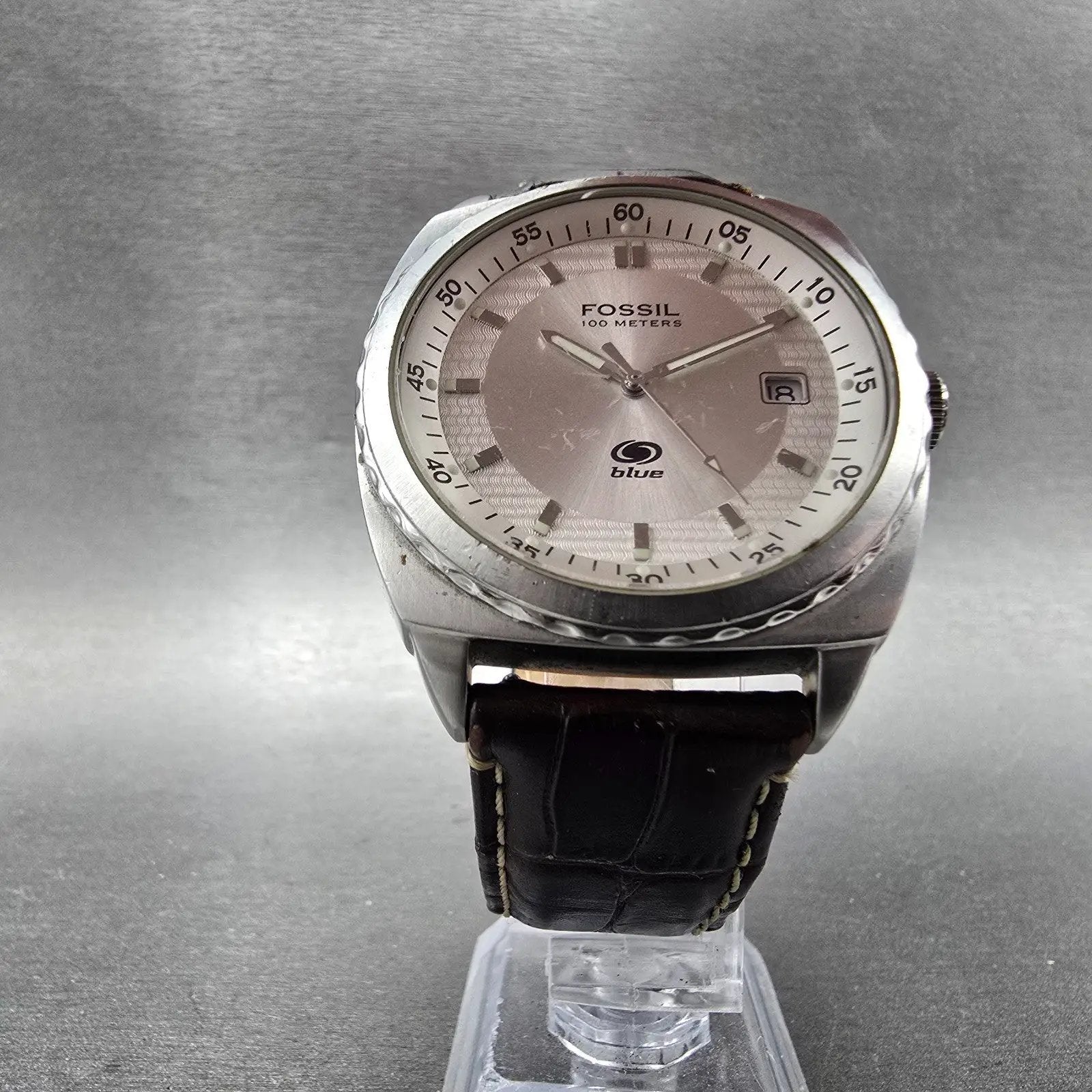 Fossil Blue Watch Men 40mm Silver Dial Silver Tone Date AM-3675 New Battery5