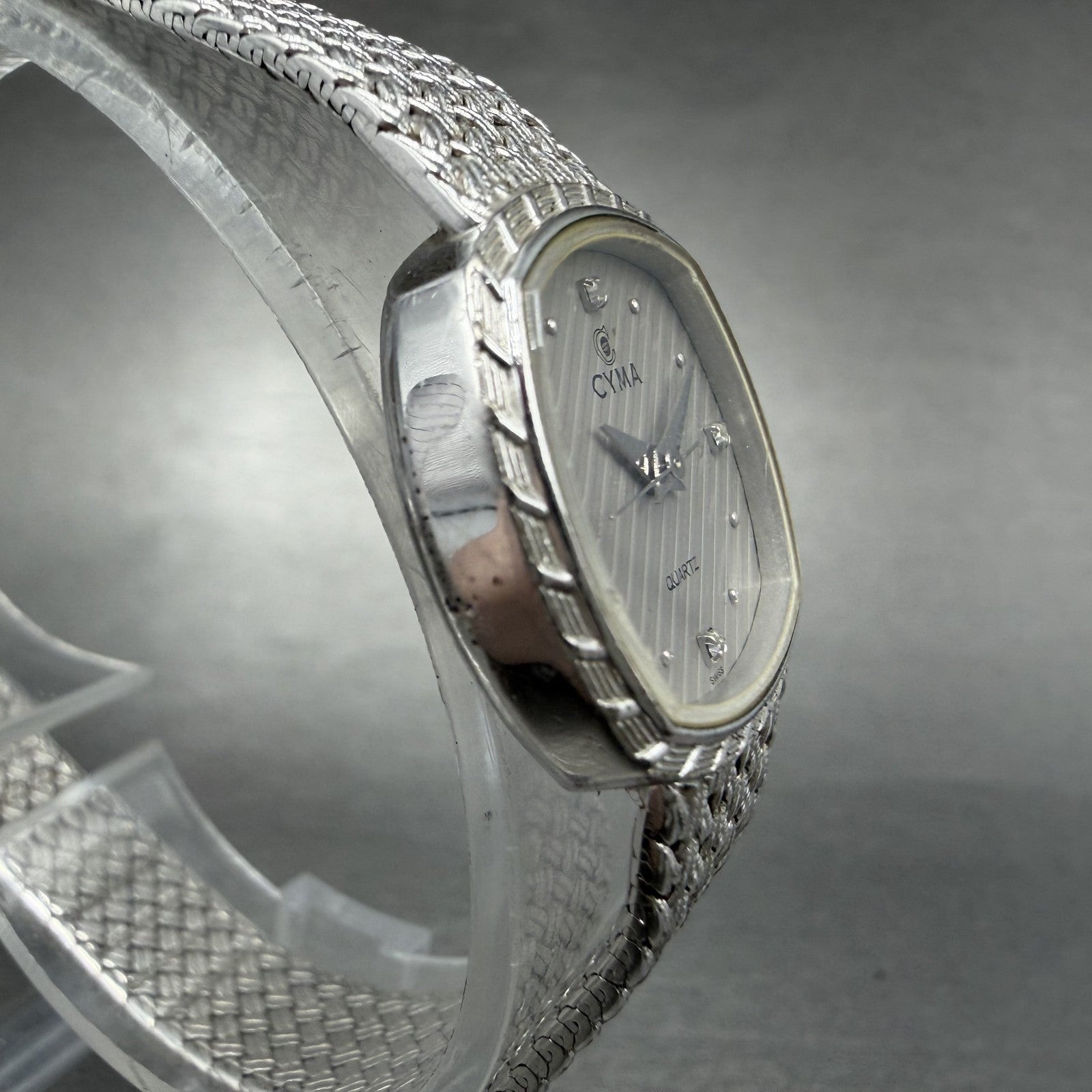 Cyma Watch Women 22mm Silver Dial Silver Tone Rectangle 616 Mesh New Battery3