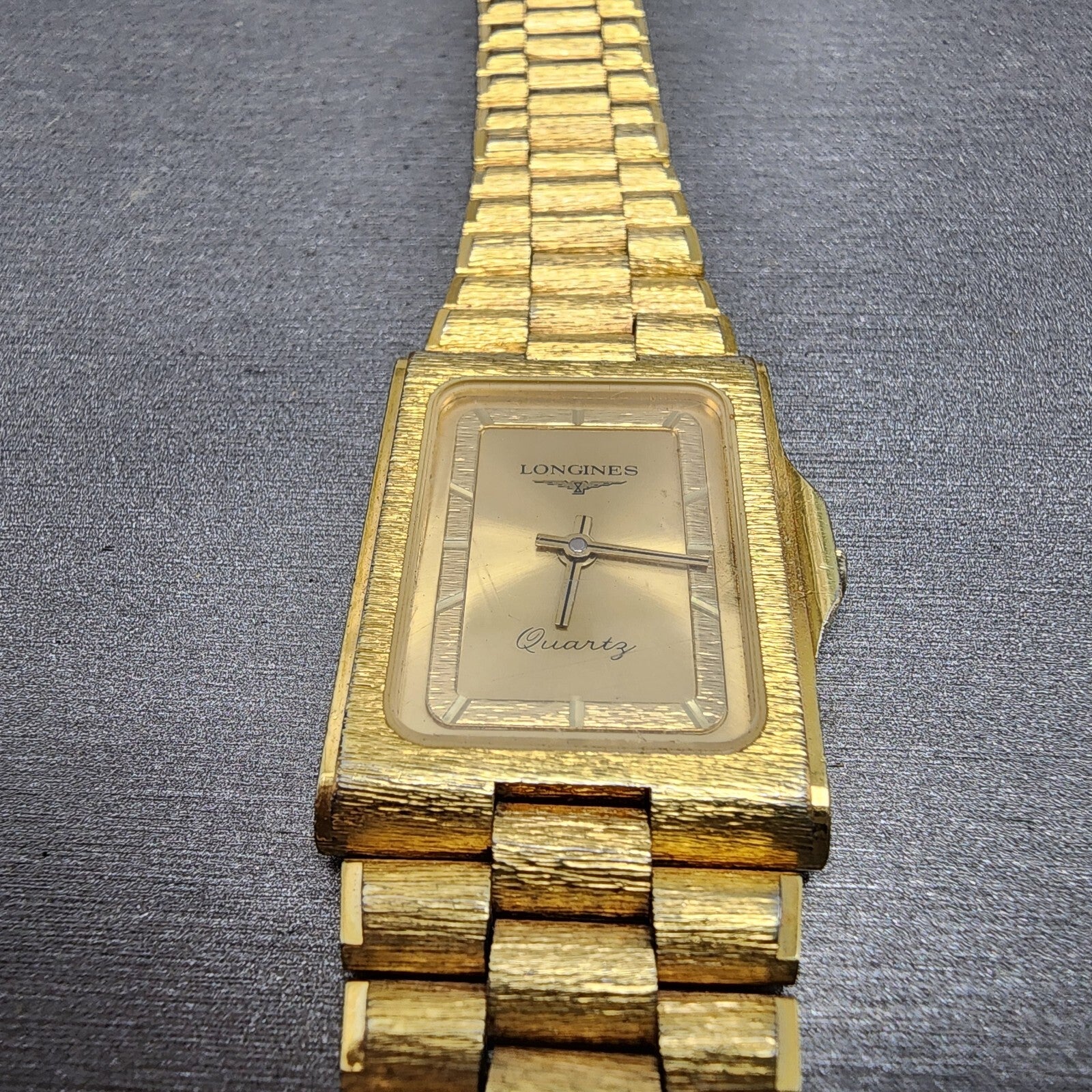 Longines Tank Watch Men 23mm Gold Dial Gold Tone Rectangle PARTS Vintage3