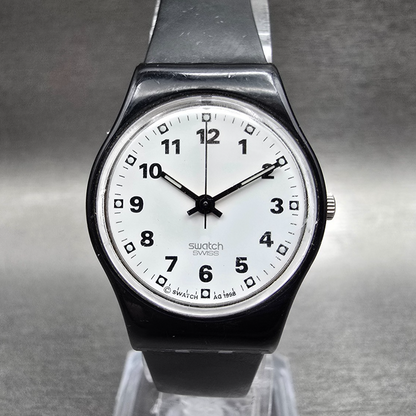 Swatch Sopran Watch Women 25mm White Dial Black Tone Round LB150 New Battery0