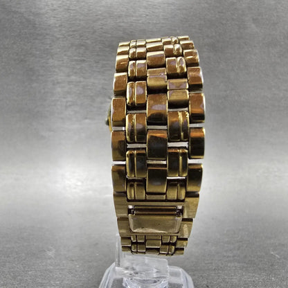 Seiko Watch Men 33mm Black Dial Gold Tone Date Round V722-7051 PARTS Vintage8
