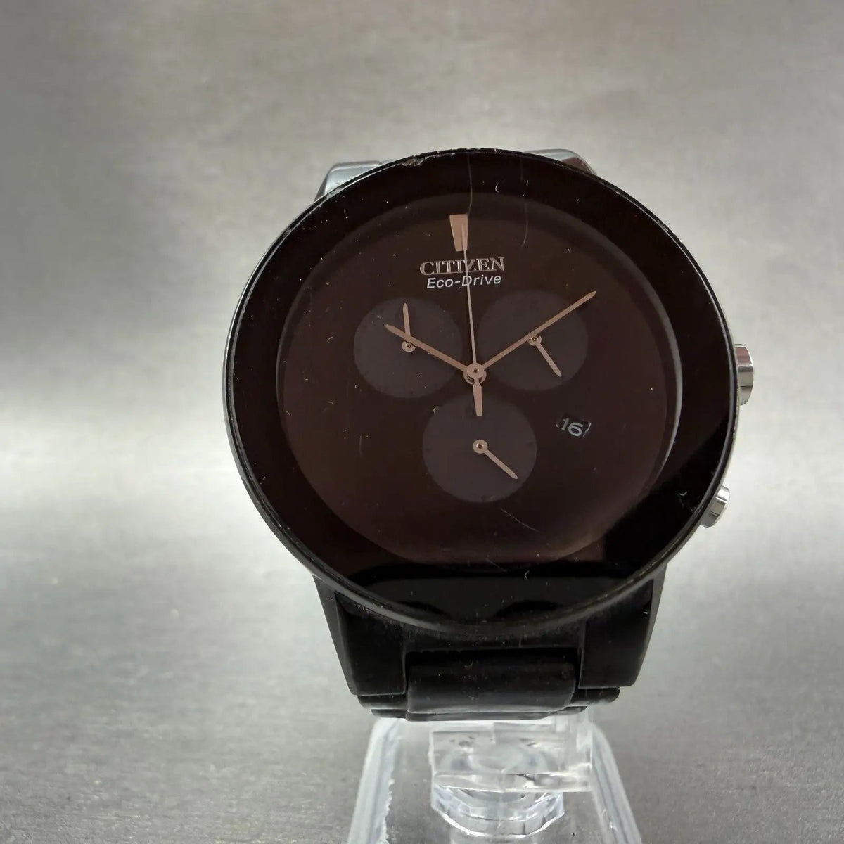 Citizen Axiom Eco-Drive Chronograph Watch Men 43mm Black Dial Black Tone Runs5