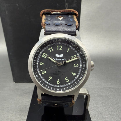 Vestal Alpha Bravo Watch Men 37mm Black Dial Steel Round New Battery W/Box0