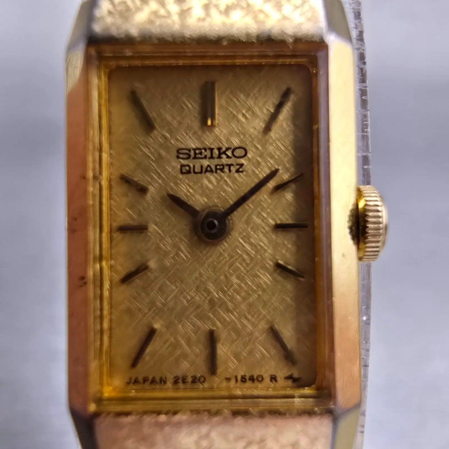 Seiko Watch Women 12mm Gold Dial Gold Tone Rectangle 2E20-6259 New Battery VTG1