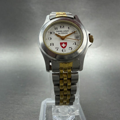 Edox Swiss Army Watch Women 24mm White Dial Two Tone Date Round New Battery5