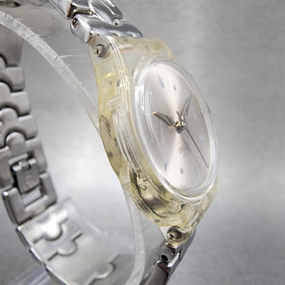 Swatch Watch Women 25mm Silver Dial Clear Case Round New Battery3