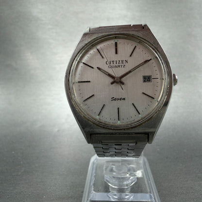 Citizen Seven Watch Men 35mm Silver Dial Silver Tone date 2110-942191 NewBattery5