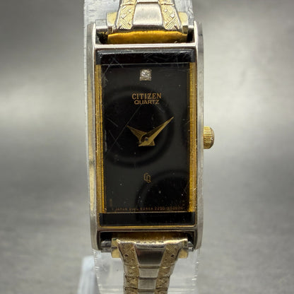 Citizen CQ tank Watch Women 14mm Black Dial Gold Tone 2250-K00535 New Battery0