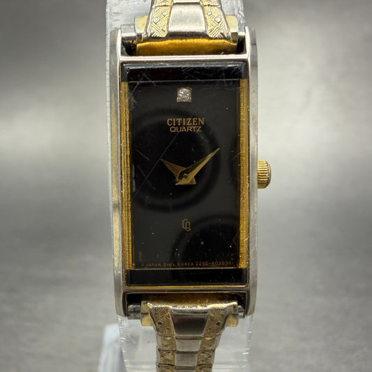 Citizen CQ tank Watch Women 14mm Black Dial Gold Tone 2250-K00535 New Battery0