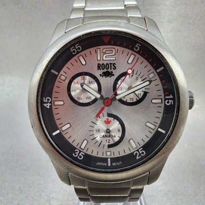 Roots Watch Men 39mm Silver Dial Silver Tone Daydate Pacific Rim New Battery1
