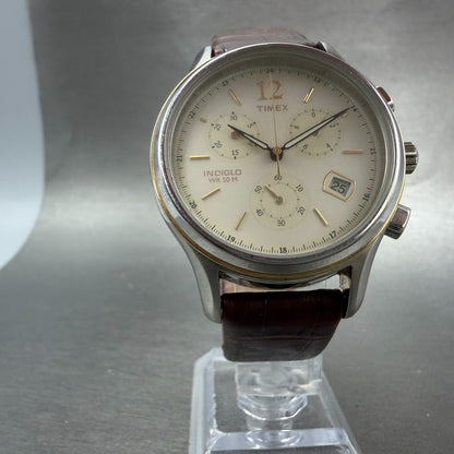 Timex Americana Chrono Watch Men 38mm White Dial Silver Tone Date T29413 New Bat5