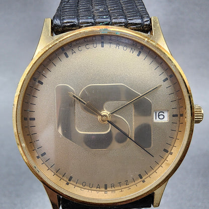 Bulova Accutron Watch Men 31mm Gold Dial Gold Tone Date Round  New Battery1