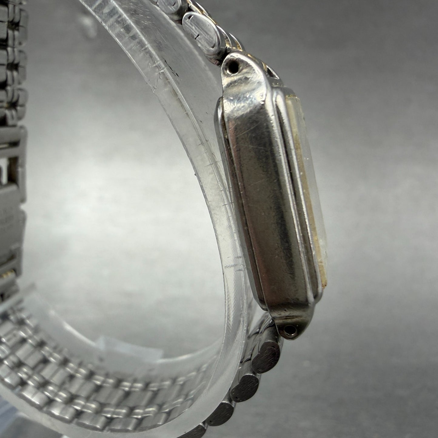 Seiko Tank Watch Women 18mm White Dial Two Tone Rectangle V401-5129 New BatteryX3