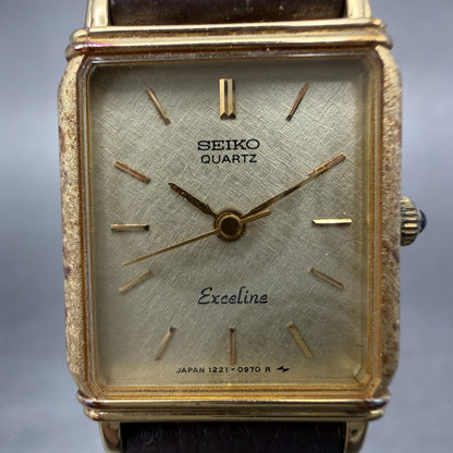 Seiko Exceline Tank Watch Women 18mm Champagne dial Gold Tone 1221-5670 NewBat 41