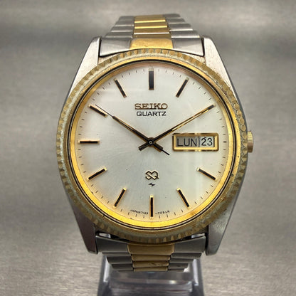 Seiko SQ Watch Men 36mm Silver Dial Two Tone Daydate Round 7123-8059 New Battery0