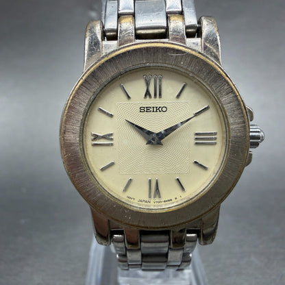 Seiko Watch Women 26mm Cream Dial Silver Tone Round V700-6K99 New Battery VTG0