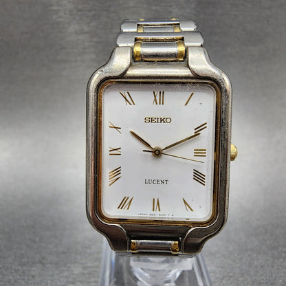 Seiko Lucent Tank Watch Men 25mm White Dial Two Tone Rectangle New Battery0