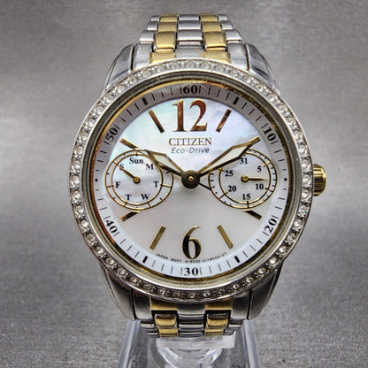 Citizen EcoDrive Watch Women 32mm MOP Dial Two Tone Daydate Round 8635 Runs0
