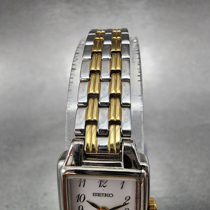 Seiko Watch Women 16mm White Dial Two Tone Rectangle 1N010FH0 New Battery4