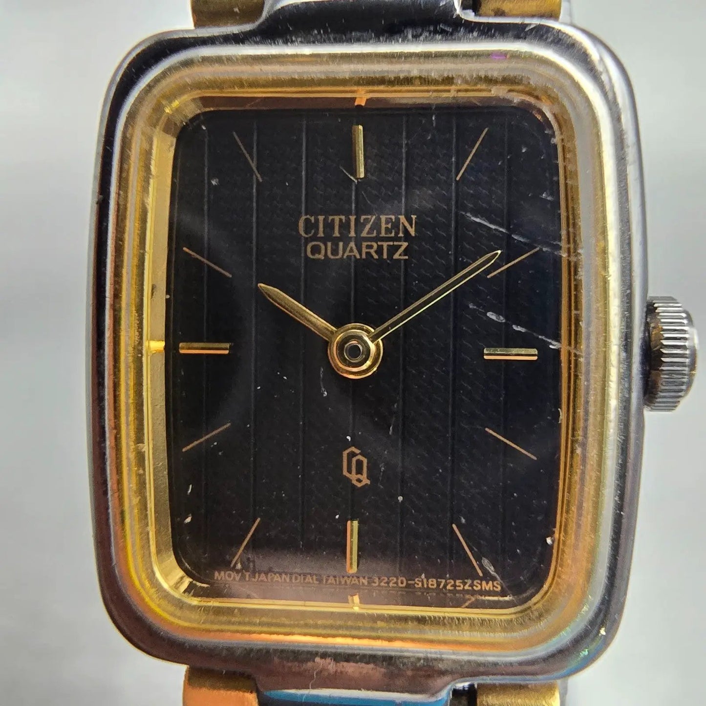 Citizen CQ Watch Women 17mm Black Dial Two Tone Rectangle 3220-S05031 New Batt1