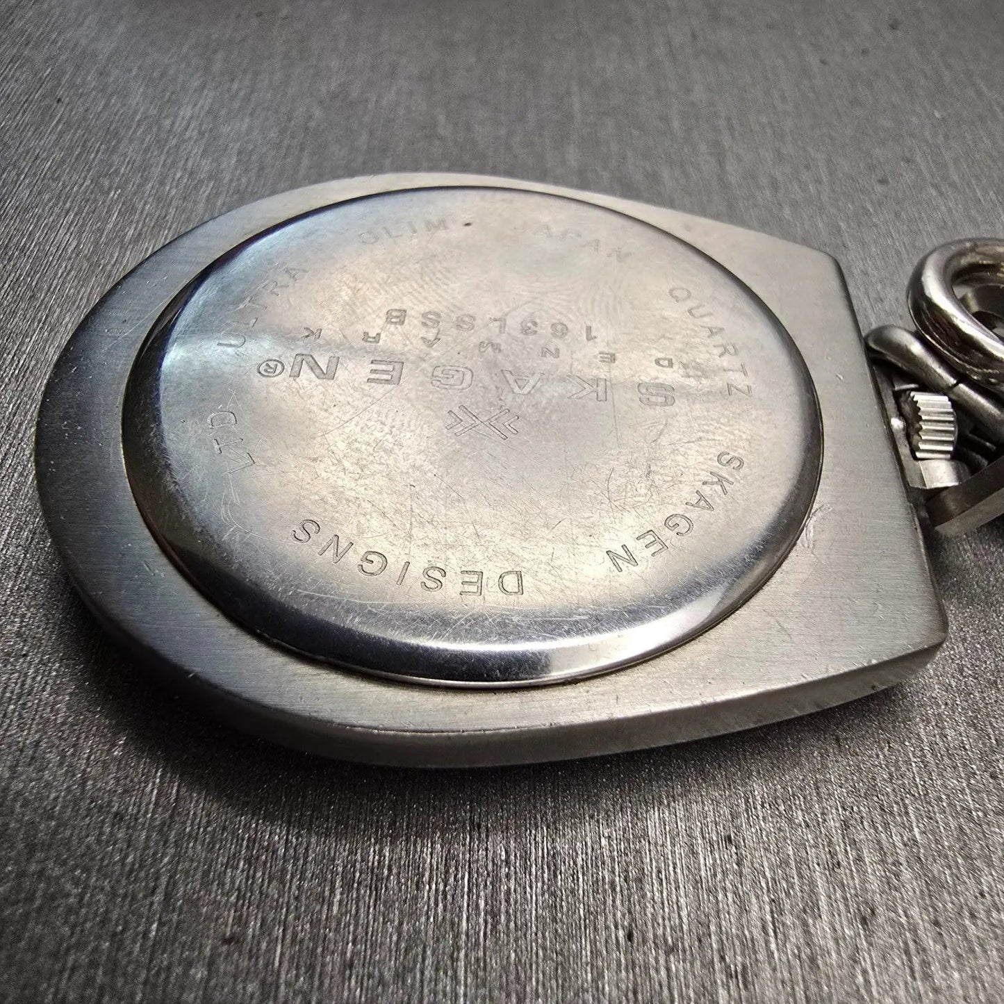 Skagen Denmark Pocket Watch Men 42mm Black Dial Silver Tone 163LSSB New Battery8