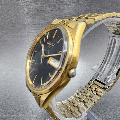 Seiko Watch Men 35mm Black Dial Gold Tone Daydate 7n43-8a39 New Battery READ