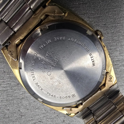 Seiko SQ Watch Men 36mm Brown Dial Gold Tone Daydate Rectangle 7546-5069 New Bat10