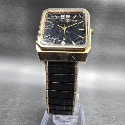 Citizen CQ Watch Men 27mm Black Dial Gold Tone Rectangle 4031-986351 New Battery5