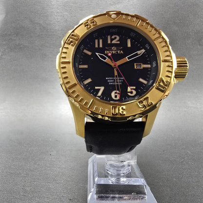 Invicta Specialty GMT Watch Men 50mm Black Dial Gold Tone Date F0058 New Batt JK5