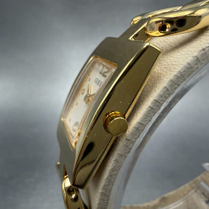 Guess Watch Women 18mm Champagne Dial Gold Tone Rectangle New battery2