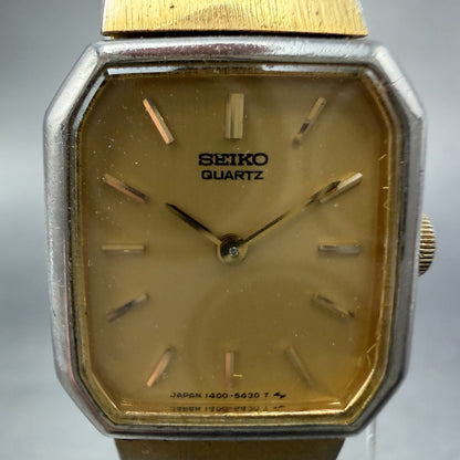 Seiko Tank Watch Women 18mm Champagne Dial Gold Tone 1400-8089 New Battery1